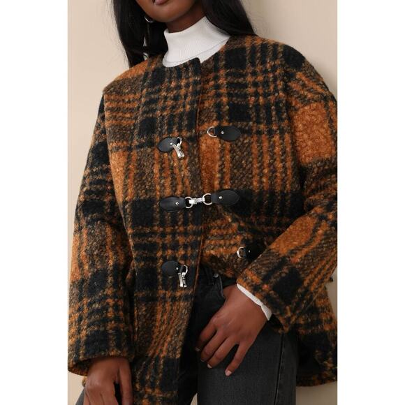 Native Youth Boucle Toggle Checked Jacket - Picture 3 of 8